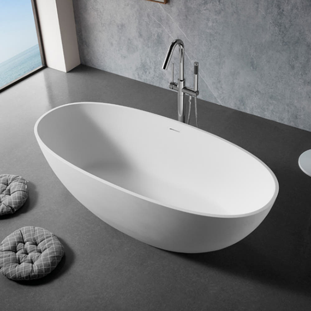 ST-BW1004 무광 화이트 타원형 인조대리석 레진 액상아크릴 이동형 이동식 프리스탠딩 욕조