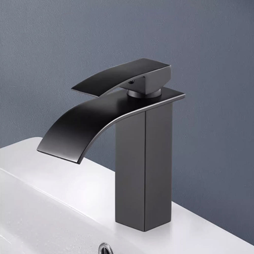 ST-2301B 무광 블랙 폭포 스텐 원홀 세면대 세면기 수전 수도꼭지