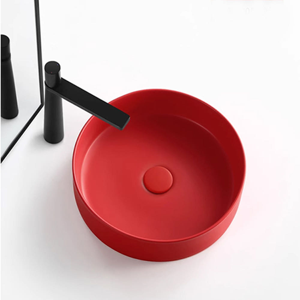 ST-L499 Red 무광 레드 빨간 원형 모던 고급 심플한 탑볼 탑카운타 세면대 세면기