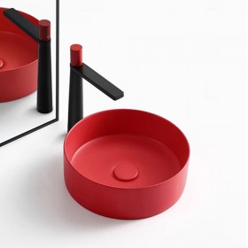 ST-L499 Red 무광 레드 빨간 원형 모던 고급 심플한 탑볼 탑카운타 세면대 세면기