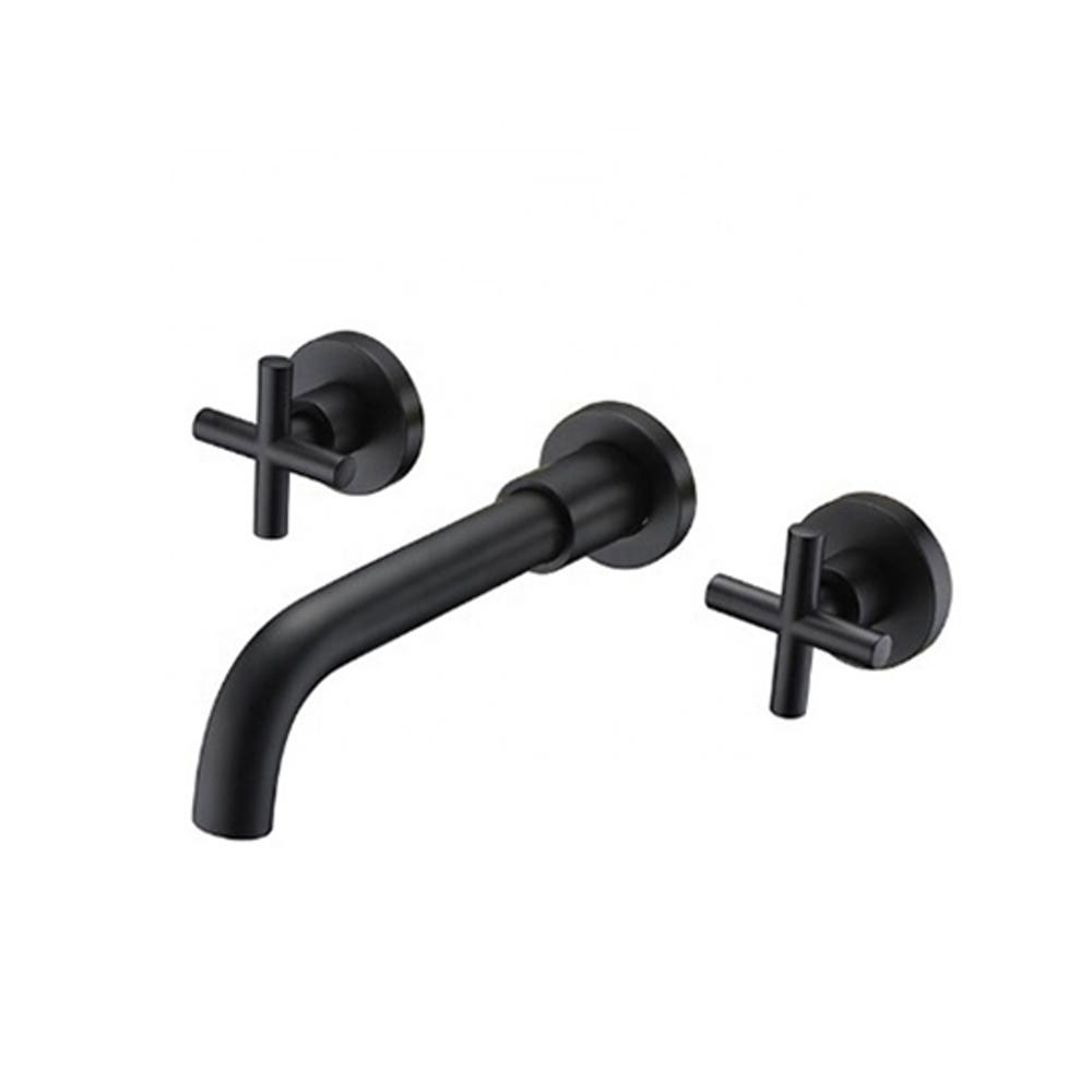 ST-1505B 무광 블랙 십자투핸들 벽매립 매립형 폭포 세면대 세면기 수전 수도꼭지