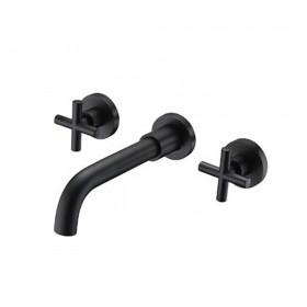 ST-1505B 무광 블랙 십자투핸들 벽매립 매립형 폭포 세면대 세면기 수전 수도꼭지