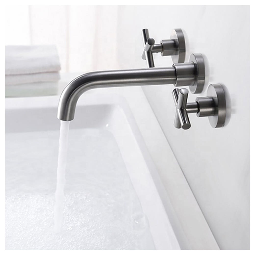 ST-1505NB 무광 니켈 십자투핸들 벽매립 매립형 폭포 세면대 세면기 수전 수도꼭지