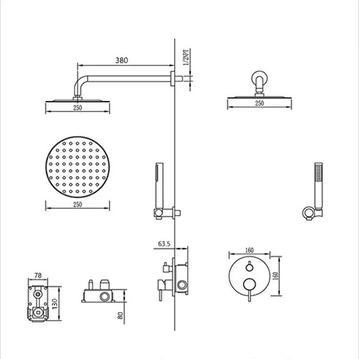 ST-1048BG 무광 골드 금색 금장 벽매립형 매립식 샤워기 샤워수전