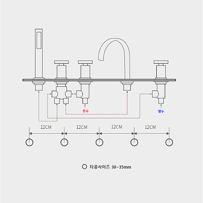 ST-05011NB 무광 니켈 5홀 대붙이 데크형 욕조 샤워 수도꼭지 수전