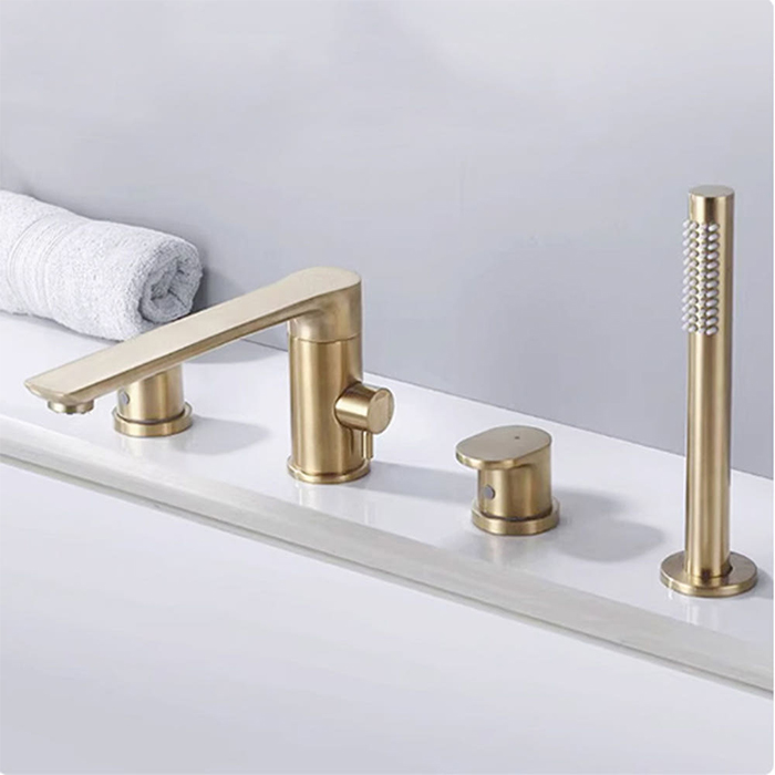 ST-04010BG 무광 골드 금색 금장 4홀 대붙이 데크형 폭포 욕조 샤워 수전 수도꼭지