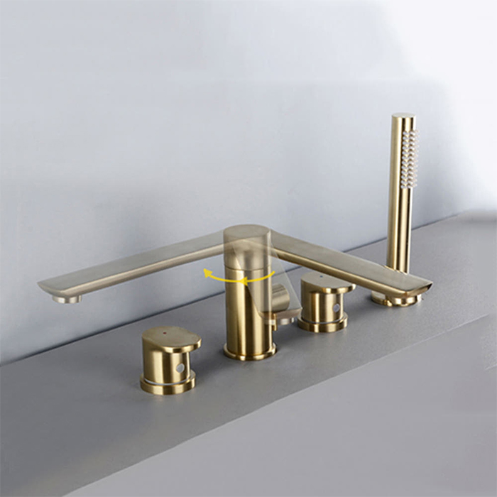 ST-04010BG 무광 골드 금색 금장 4홀 대붙이 데크형 폭포 욕조 샤워 수전 수도꼭지