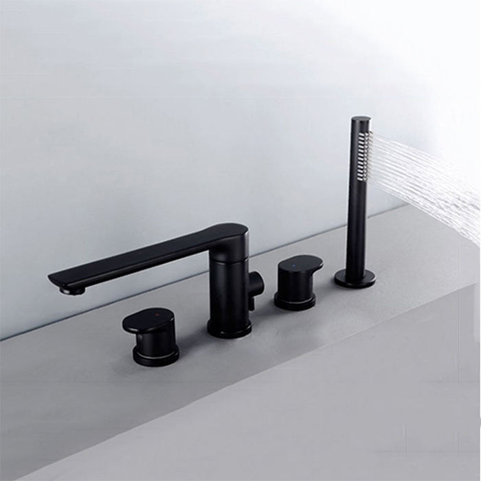 ST-04010B 무광 블랙 4홀 대붙이 데크형 폭포 욕조 샤워 수전 수도꼭지