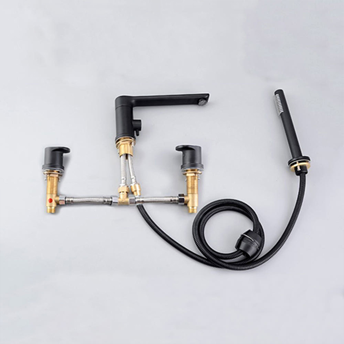 ST-04010B 무광 블랙 4홀 대붙이 데크형 폭포 욕조 샤워 수전 수도꼭지