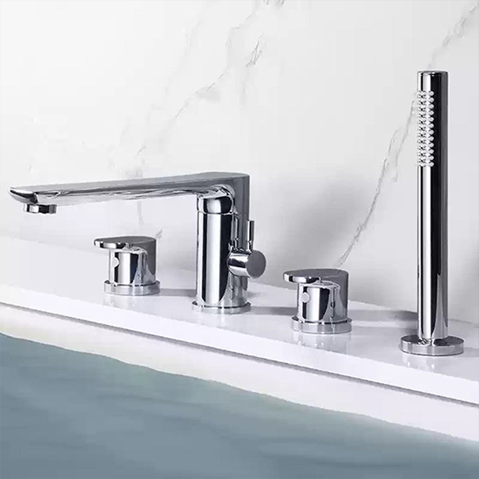 ST-04010C 유광 크롬 4홀 대붙이 데크형 폭포 욕조 샤워 수전 수도꼭지