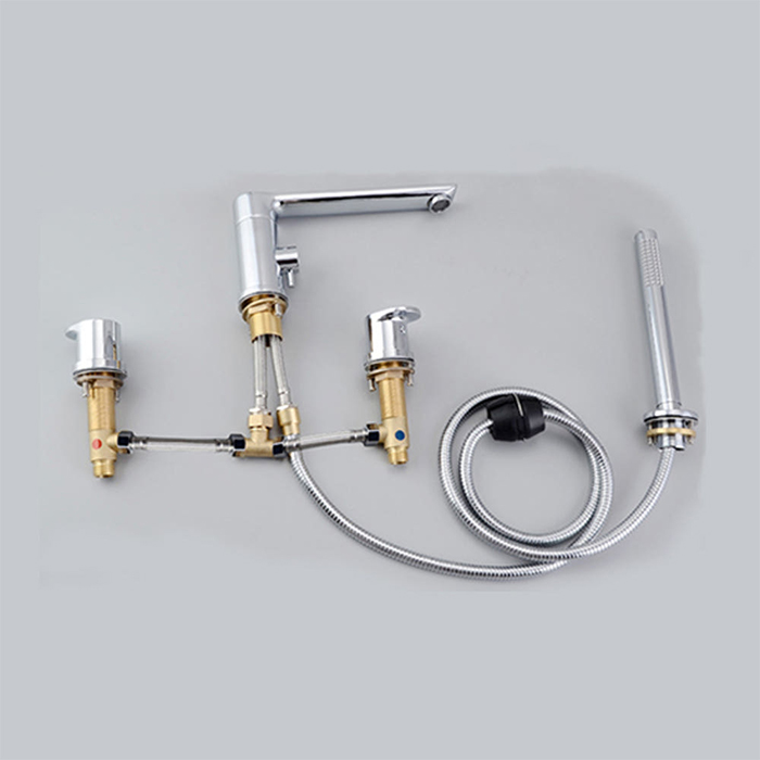 ST-04010C 유광 크롬 4홀 대붙이 데크형 폭포 욕조 샤워 수전 수도꼭지