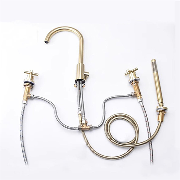 ST-04005BG 무광 골드 금색 금장 4홀 대붙이 데크형 폭포 욕조 샤워 수전 수도꼭지