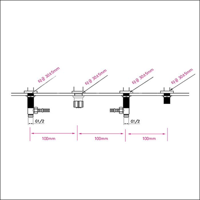 ST-04005B 무광 블랙 4홀 대붙이 데크형 폭포 욕조 샤워 수전 수도꼭지
