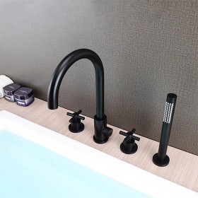ST-04005B 무광 블랙 4홀 대붙이 데크형 폭포 욕조 샤워 수전 수도꼭지