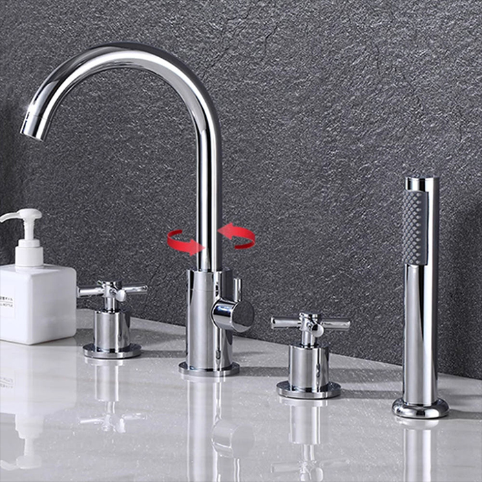 ST-04005C 유광 크롬 4홀 대붙이 데크형 폭포 욕조 샤워 수전 수도꼭지