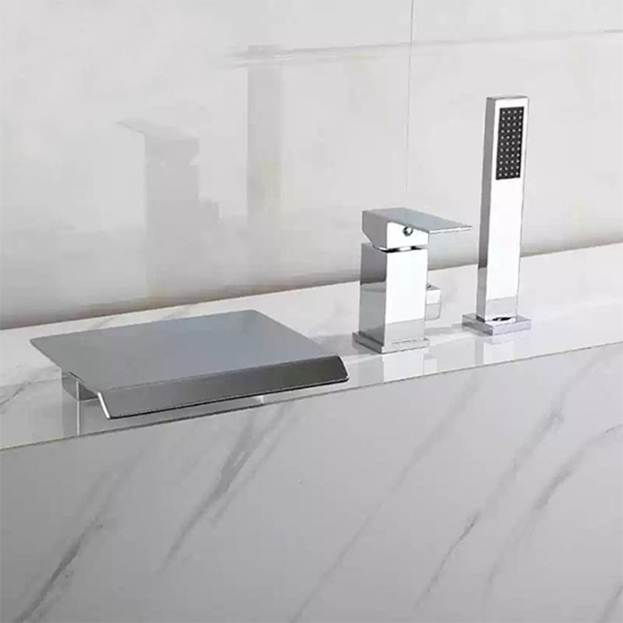 ST-03855C 유광 크롬 3홀 대붙이 데크형 폭포 욕조 샤워 수전 수도꼭지