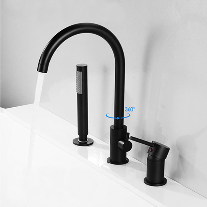 ST-03050B 무광 블랙 3홀 대붙이 데크형 욕조 샤워 수도꼭지 수전