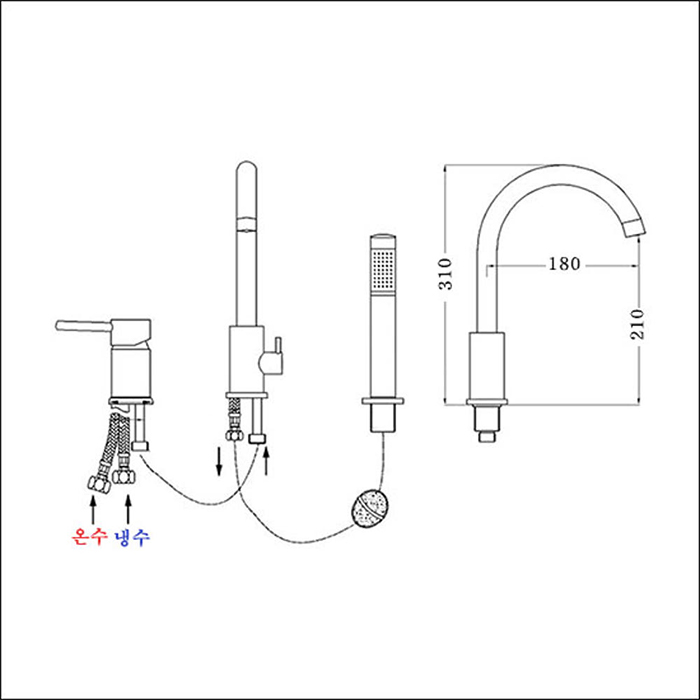 ST-03050B 무광 블랙 3홀 대붙이 데크형 욕조 샤워 수도꼭지 수전