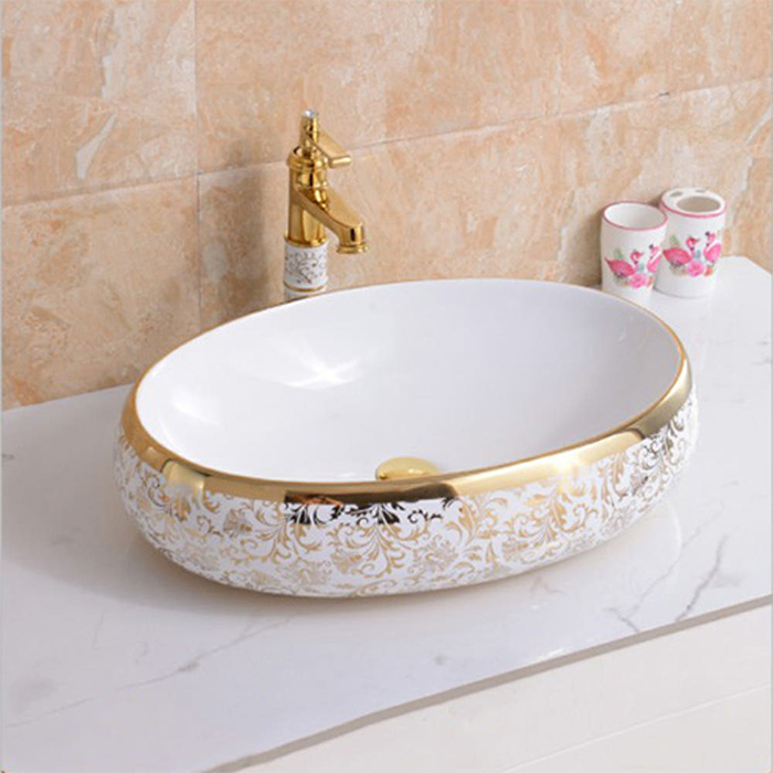 ST-L373A 타원 도자기 수제 금장 탑카운터 탑카운타 모던 심플한 세면대 세면기