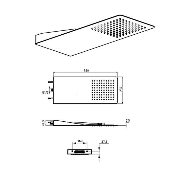 ST-A5230BG-1 무광 골드 금색 금장 스텐 폭포 천정 샤워기 샤워헤드