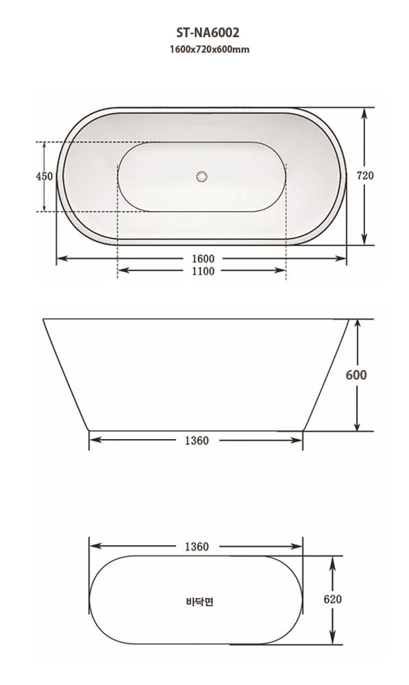 ST-NA6002 타원형 아크릴 모던 심플한 고급 이동식 이동형 프리스탠딩 욕조