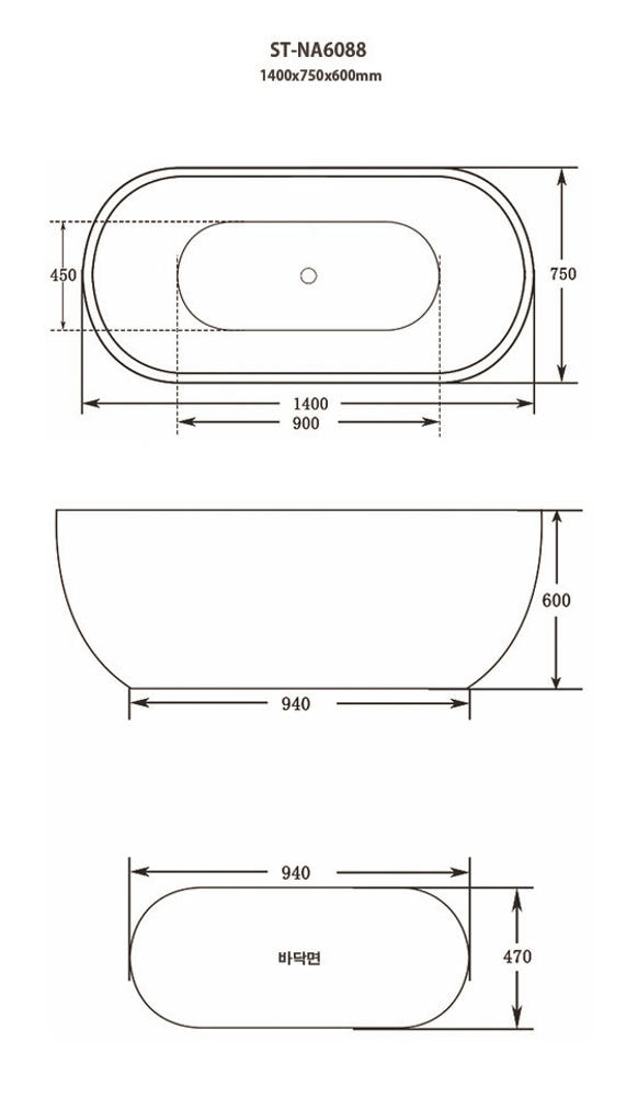 ST-NA6088 타원형 아크릴 모던 심플한 고급 이동식 이동형 프리스탠딩 욕조
