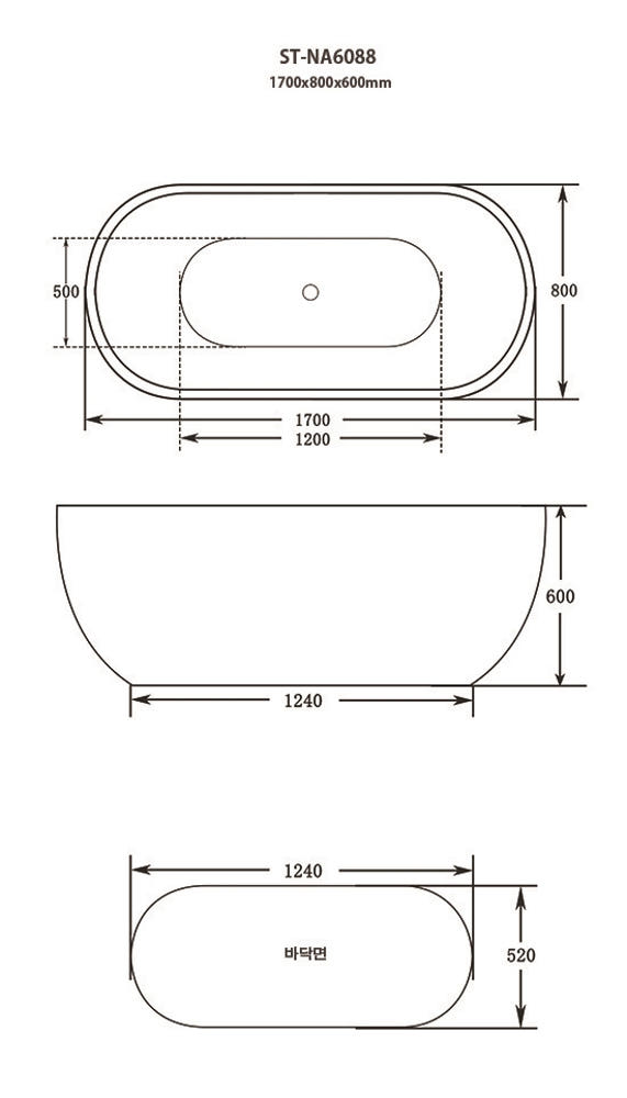 ST-NA6088 타원형 아크릴 모던 심플한 고급 이동식 이동형 프리스탠딩 욕조