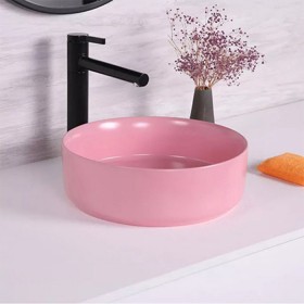 ST-L499-Pink 무광 핑크 분홍 원형 모던 고급 심플한 탑볼 탑카운타 세면대 세면기
