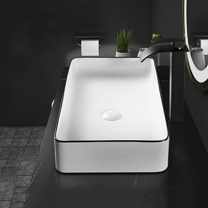 ST-L8427BL 블랙라인 블랙테두리 직사각 모던 심플한 탑볼 탑카운타 세면대 세면기