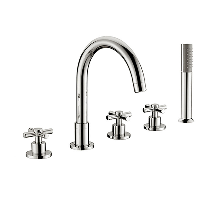 ST-05005C 유광 크롬 5홀 데크형 거위목 욕조 샤워 수전 수도꼭지