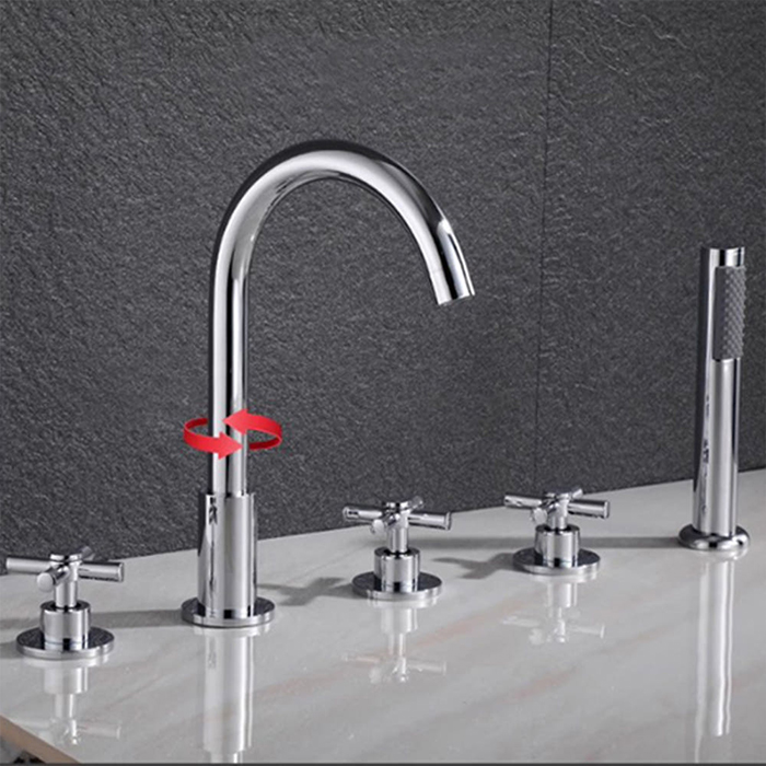 ST-05005C 유광 크롬 5홀 데크형 거위목 욕조 샤워 수전 수도꼭지