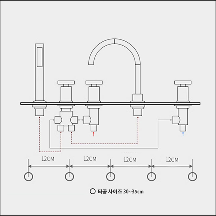 ST-05005C 유광 크롬 5홀 데크형 거위목 욕조 샤워 수전 수도꼭지