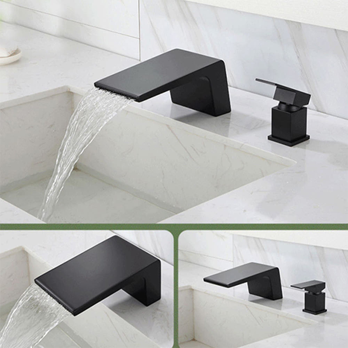 ST-02855B 무광 블랙 2홀 대붙이 데크형 폭포 욕조수전