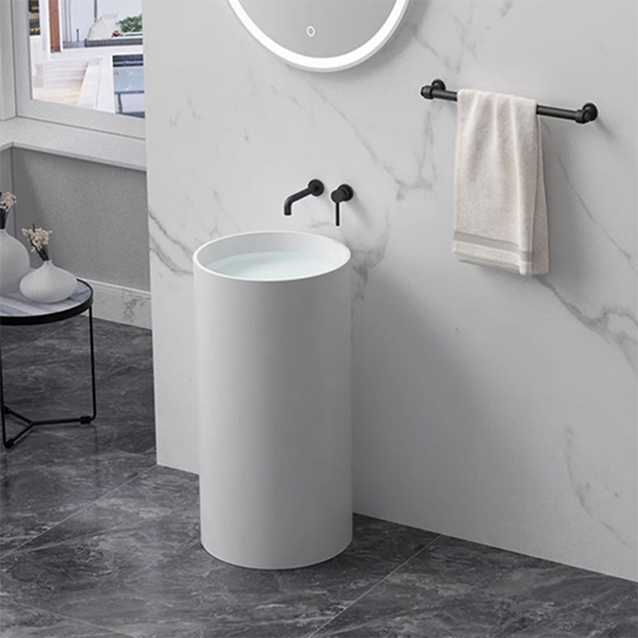 ST-LAR60052-A 원형 무타공 레진 인조대리석 액상아크릴 스탠딩 스탠드 세면대 세면기