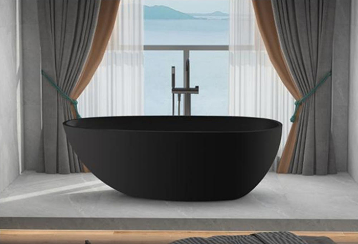 ST-LAR5303 1700x850x550 무광 블랙 인조대리석 액상아크릴 레진 LAR 이동식 욕조