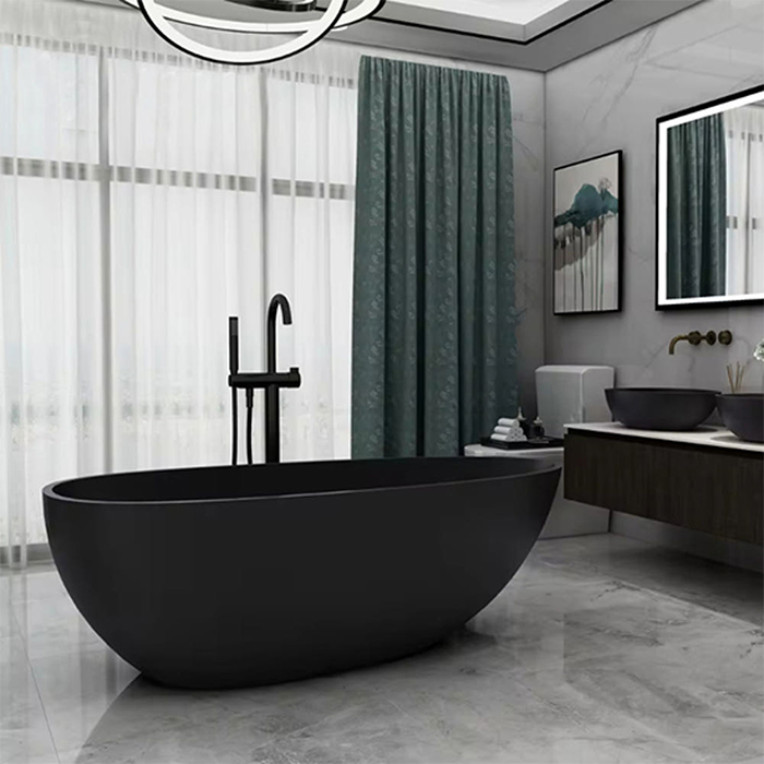 ST-LAR5303 1700x850x550 무광 블랙 인조대리석 액상아크릴 레진 LAR 이동식 욕조